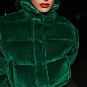Rachel Antonoff Emerald Green Velvet Puffer Jacket